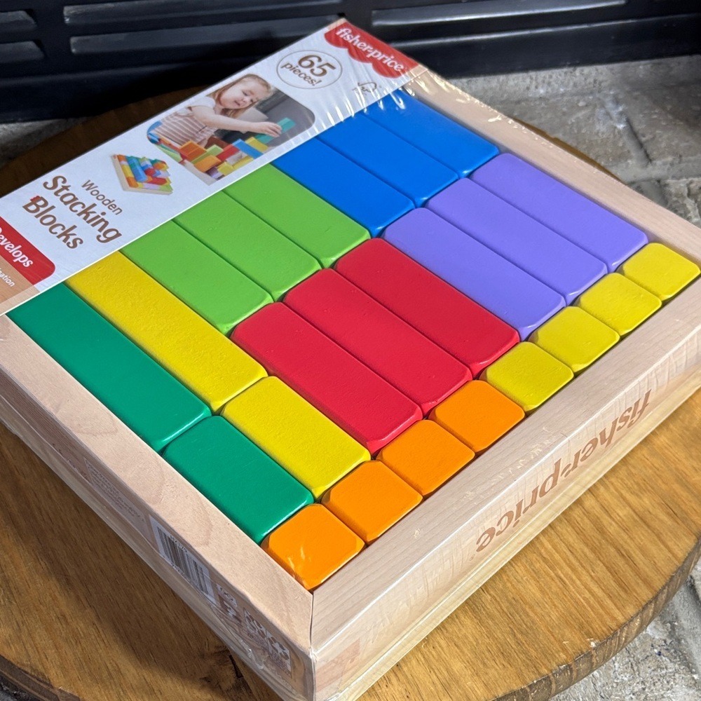 Fisher-Price Toddler Wooden Stacking Blocks 65 Pieces Preschool Learning Toy NEW - Picture 13 of 13